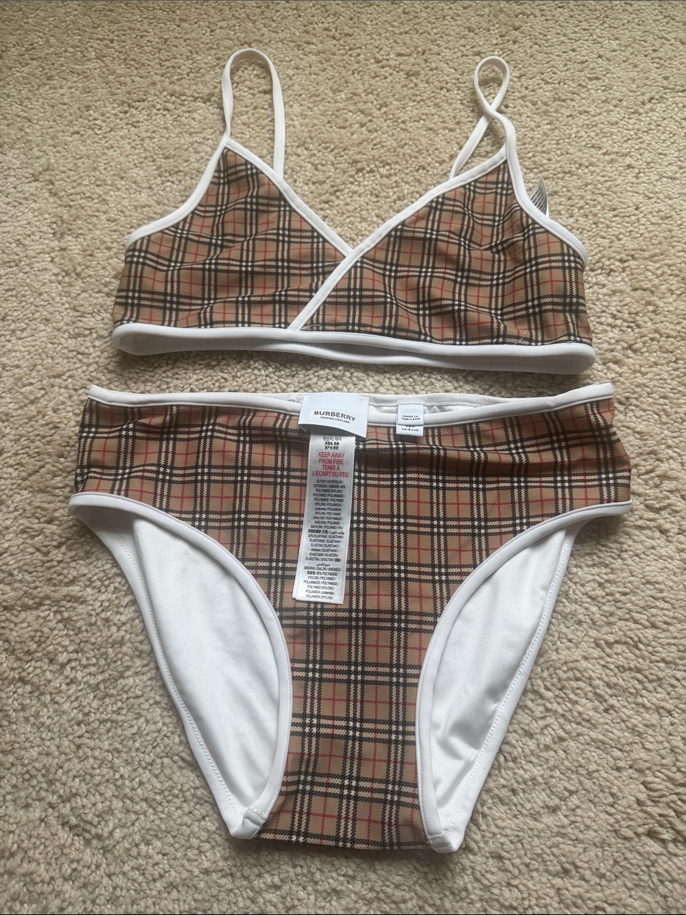 Burberry Tan Plaid Bralette and High-Waist Brief Set